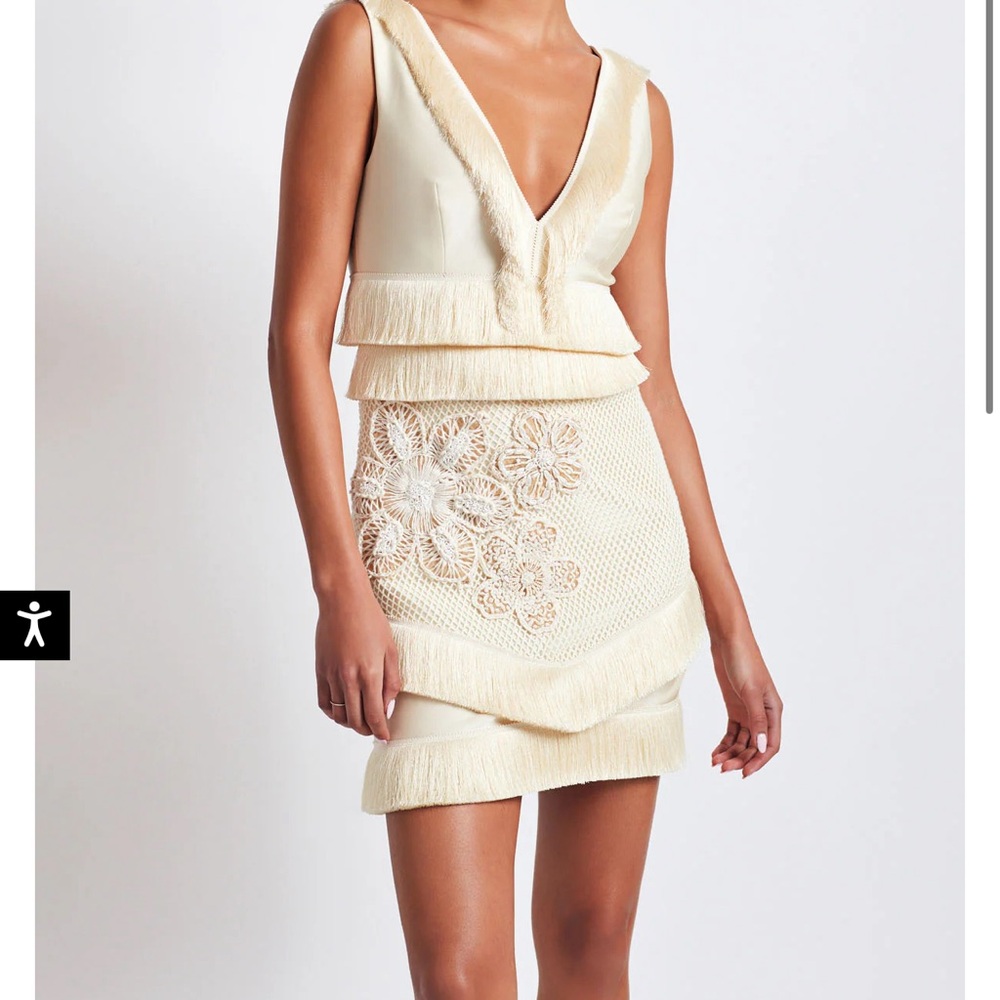 PatBO Embroidered Fringe Mini Dress